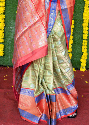 Sea Green Dupion Silk Saree With Blouse Piece