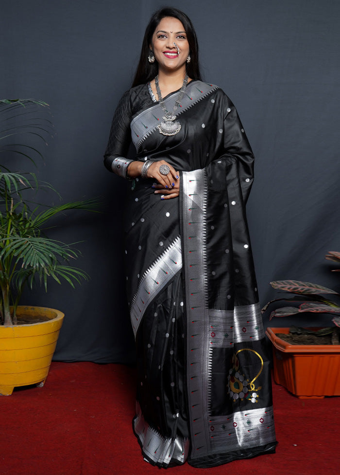 Black Dupion Silk Saree With Blouse Piece