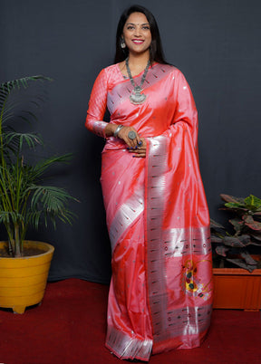 Peach Dupion Silk Saree With Blouse Piece