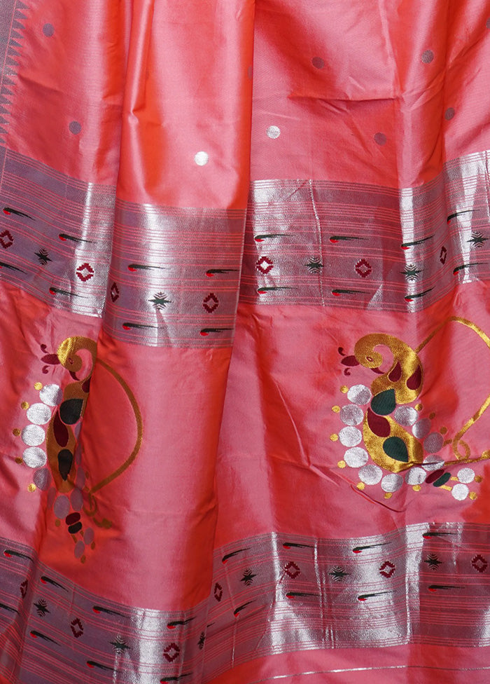 Peach Dupion Silk Saree With Blouse Piece