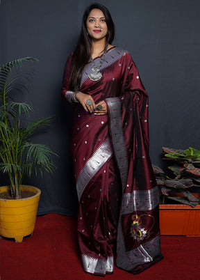 Maroon Dupion Silk Saree With Blouse Piece