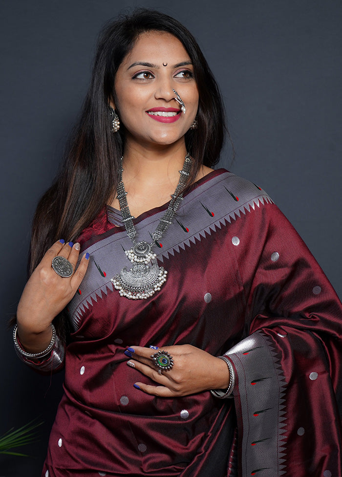 Maroon Dupion Silk Saree With Blouse Piece