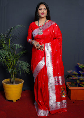 Red Dupion Silk Saree With Blouse Piece