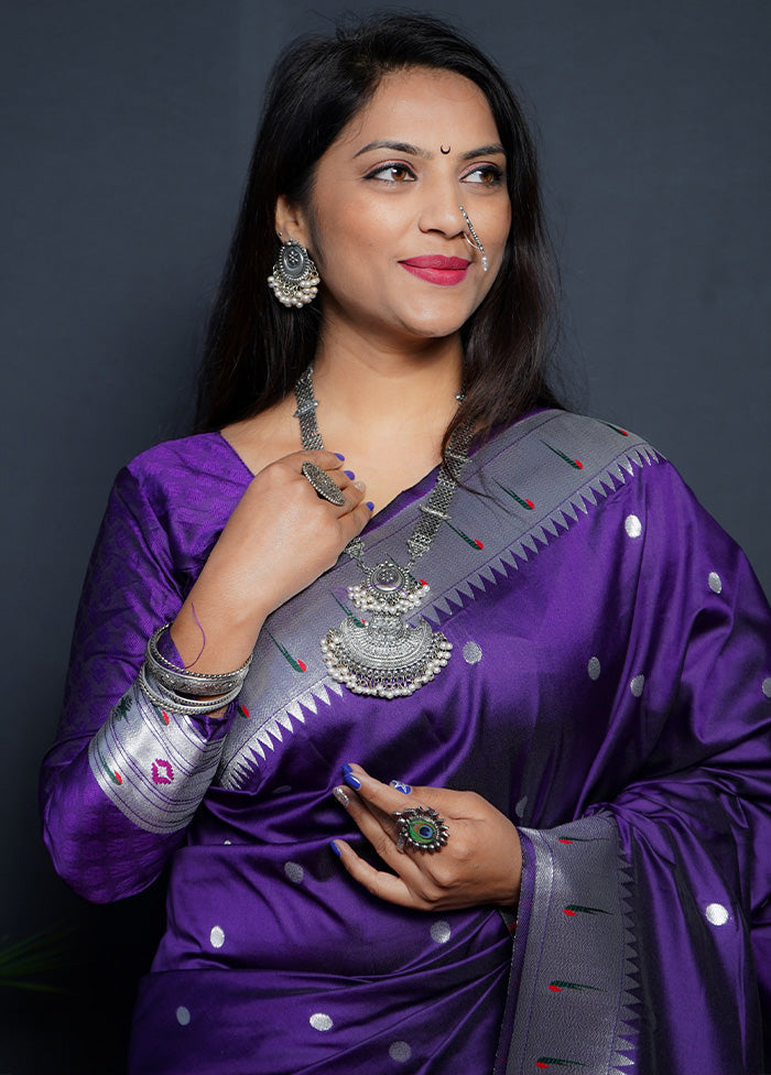 Purple Dupion Silk Saree With Blouse Piece