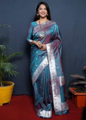 Teal Dupion Silk Saree With Blouse Piece