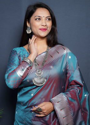 Teal Dupion Silk Saree With Blouse Piece