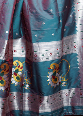 Teal Dupion Silk Saree With Blouse Piece