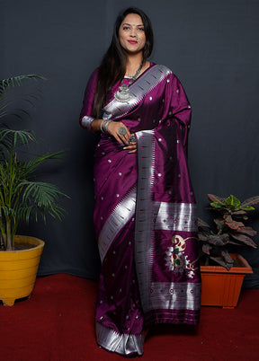 Wine Dupion Silk Saree With Blouse Piece