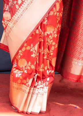 Red Dupion Silk Saree With Blouse Piece