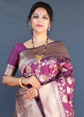 Wine Dupion Silk Saree With Blouse Piece