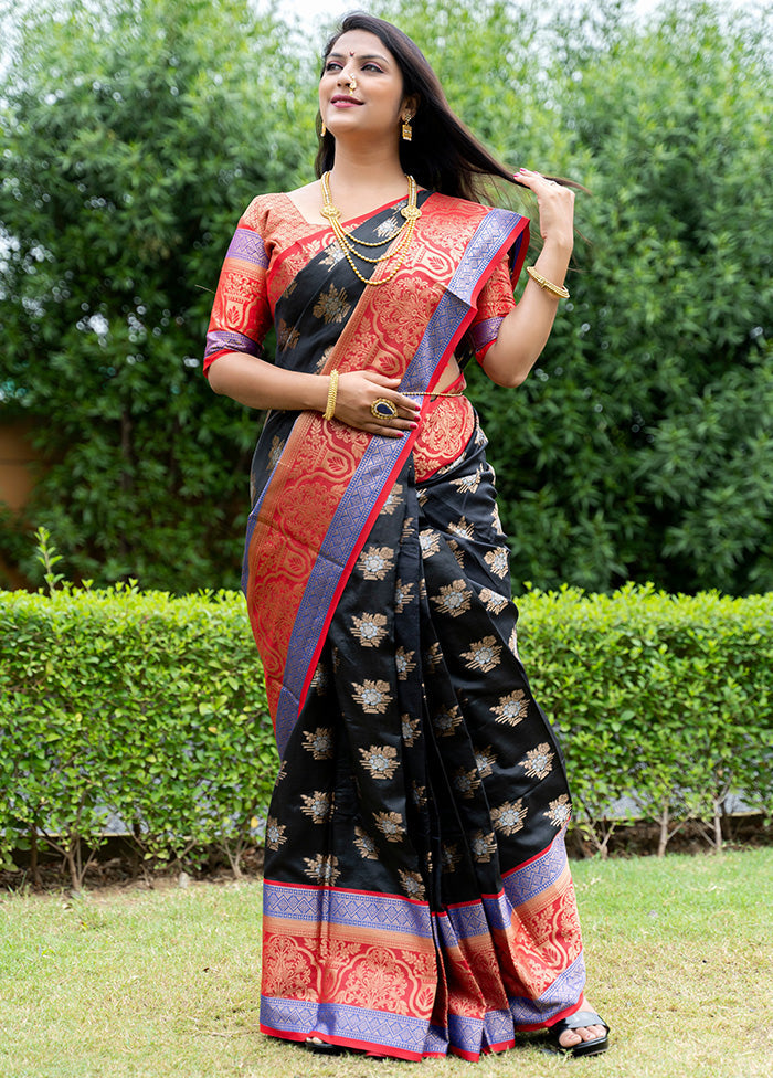 Black Dupion Silk Saree With Blouse Piece