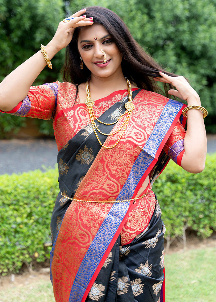 Black Dupion Silk Saree With Blouse Piece