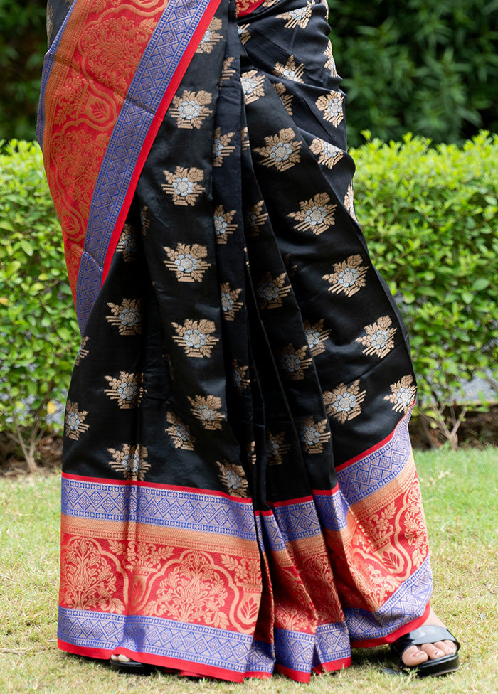 Black Dupion Silk Saree With Blouse Piece