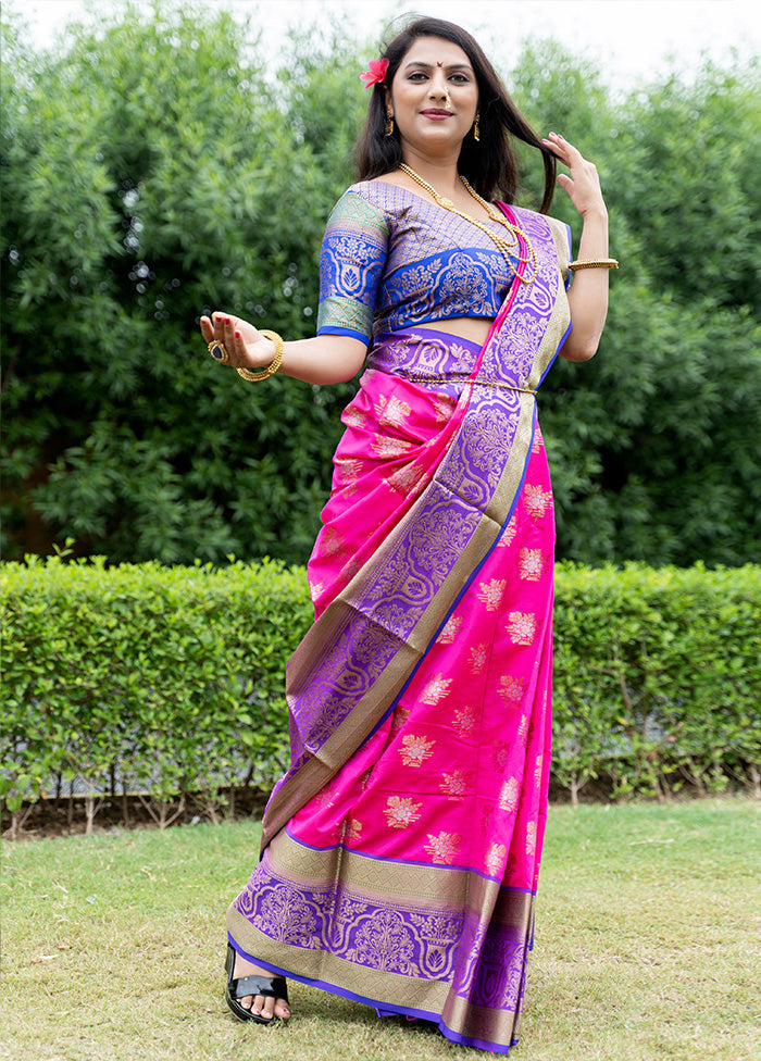 Pink Dupion Silk Saree With Blouse Piece