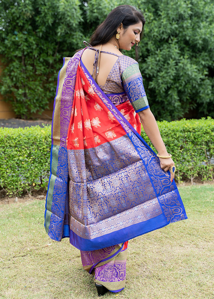 Red Dupion Silk Saree With Blouse Piece