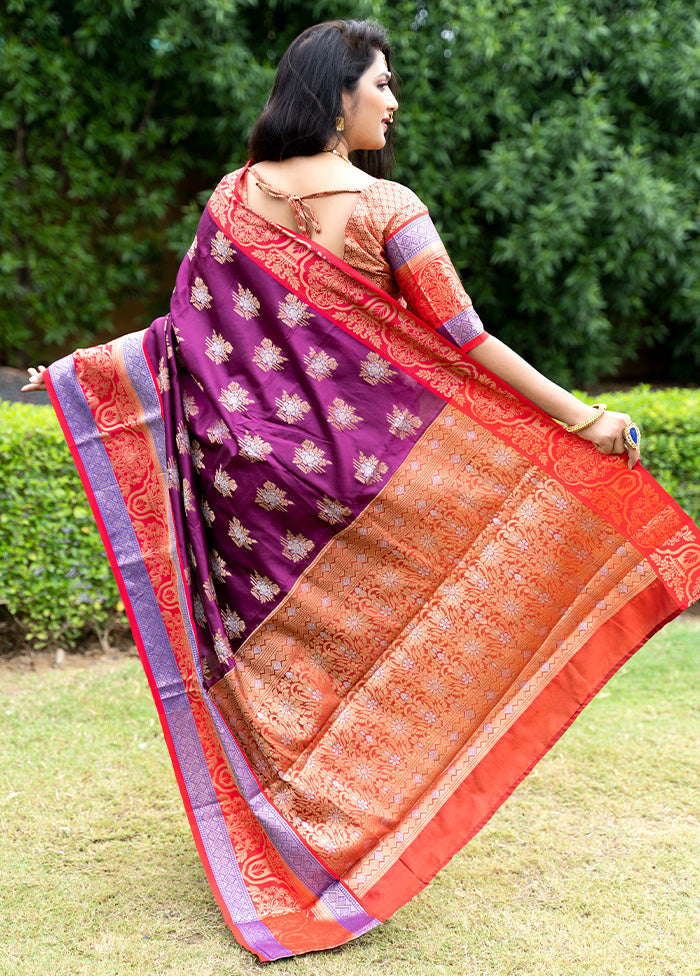 Wine Dupion Silk Saree With Blouse Piece