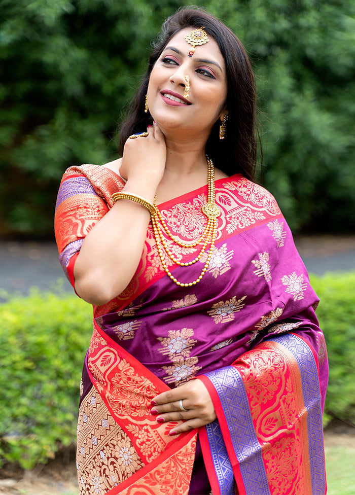 Wine Dupion Silk Saree With Blouse Piece