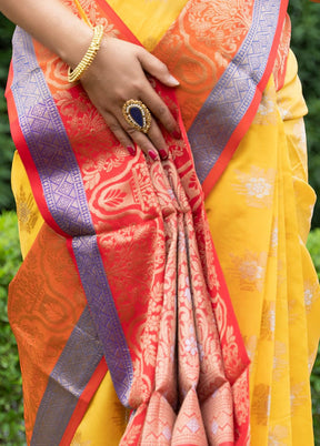 Yellow Dupion Silk Saree With Blouse Piece