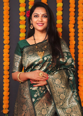 Bottle Green Dupion Silk Saree With Blouse Piece