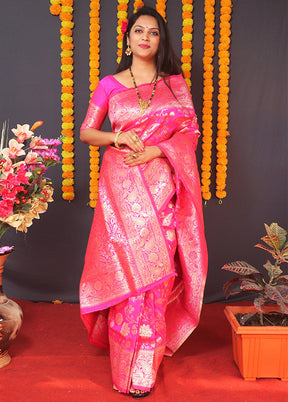 Pink Dupion Silk Saree With Blouse Piece