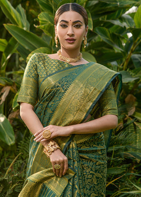 Bottle Green Dupion Silk Saree With Blouse Piece