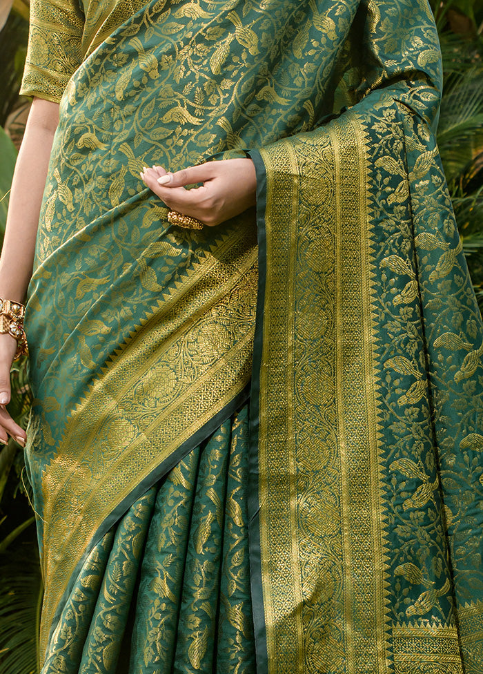 Bottle Green Dupion Silk Saree With Blouse Piece