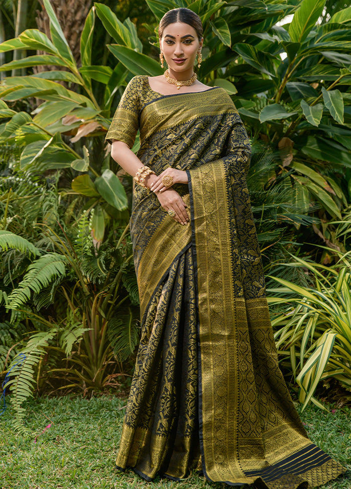 Black Dupion Silk Saree With Blouse Piece