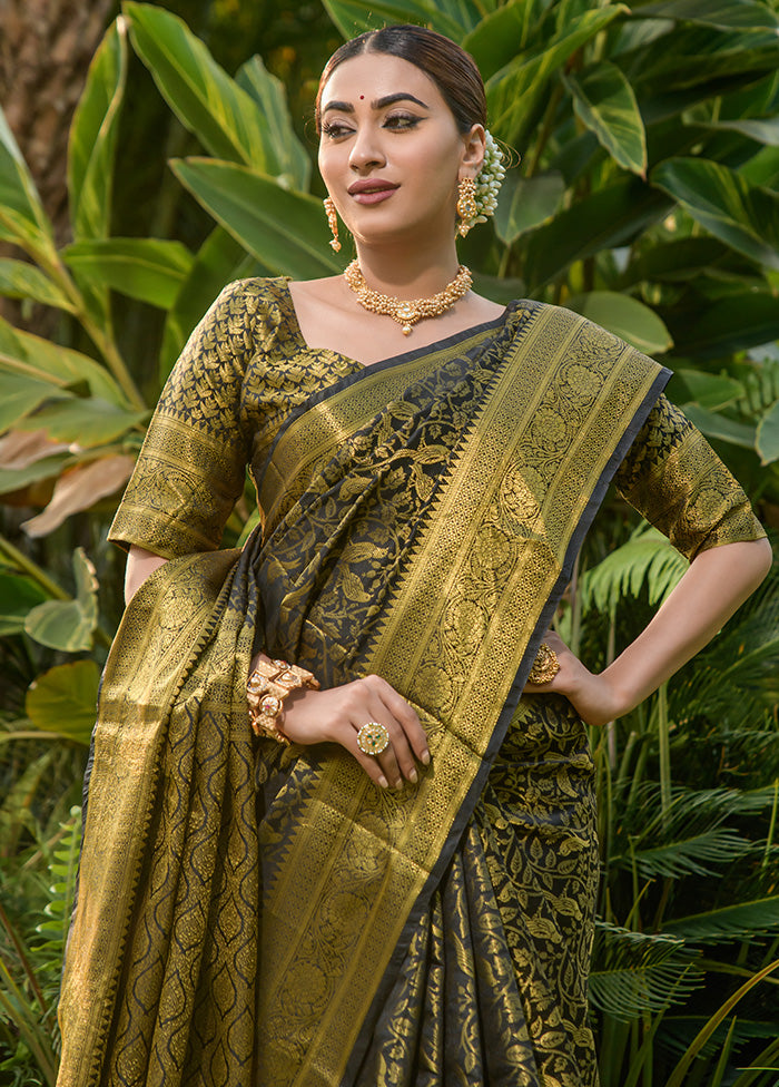 Black Dupion Silk Saree With Blouse Piece