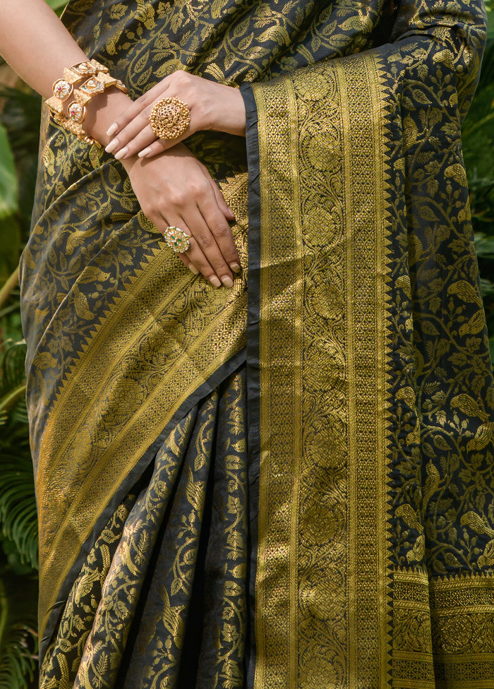 Black Dupion Silk Saree With Blouse Piece