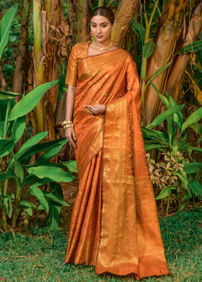 Orange Dupion Silk Saree With Blouse Piece