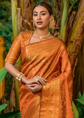 Orange Dupion Silk Saree With Blouse Piece