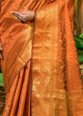 Orange Dupion Silk Saree With Blouse Piece