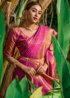 Pink Dupion Silk Saree With Blouse Piece