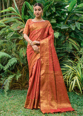 Red Dupion Silk Saree With Blouse Piece