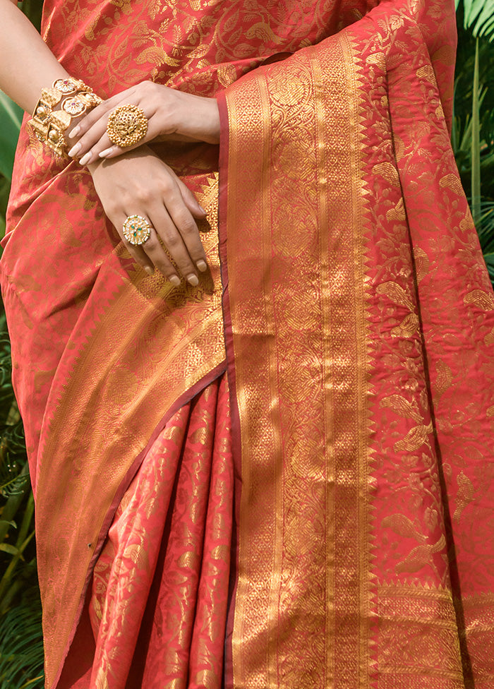 Red Dupion Silk Saree With Blouse Piece