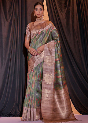 Green Dupion Silk Saree With Blouse Piece