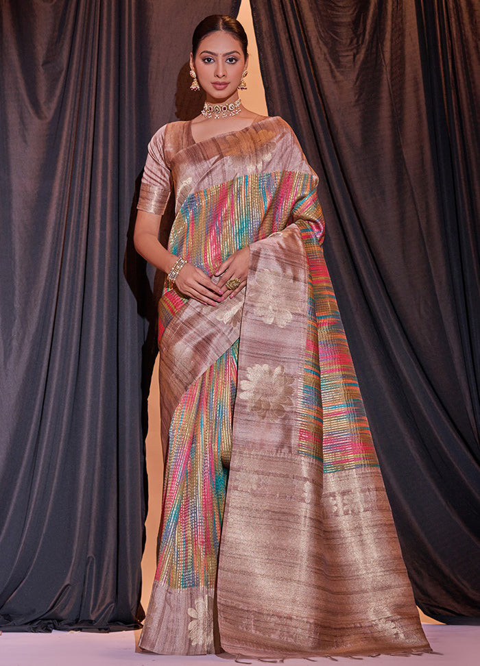 Pink Dupion Silk Saree With Blouse Piece