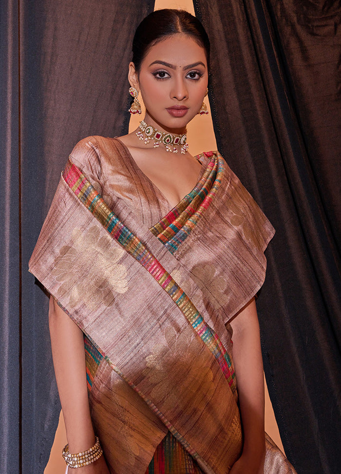 Pink Dupion Silk Saree With Blouse Piece