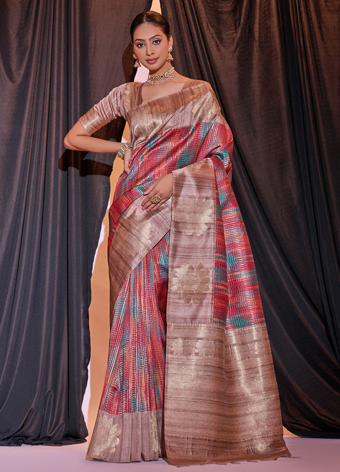 Red Dupion Silk Saree With Blouse Piece