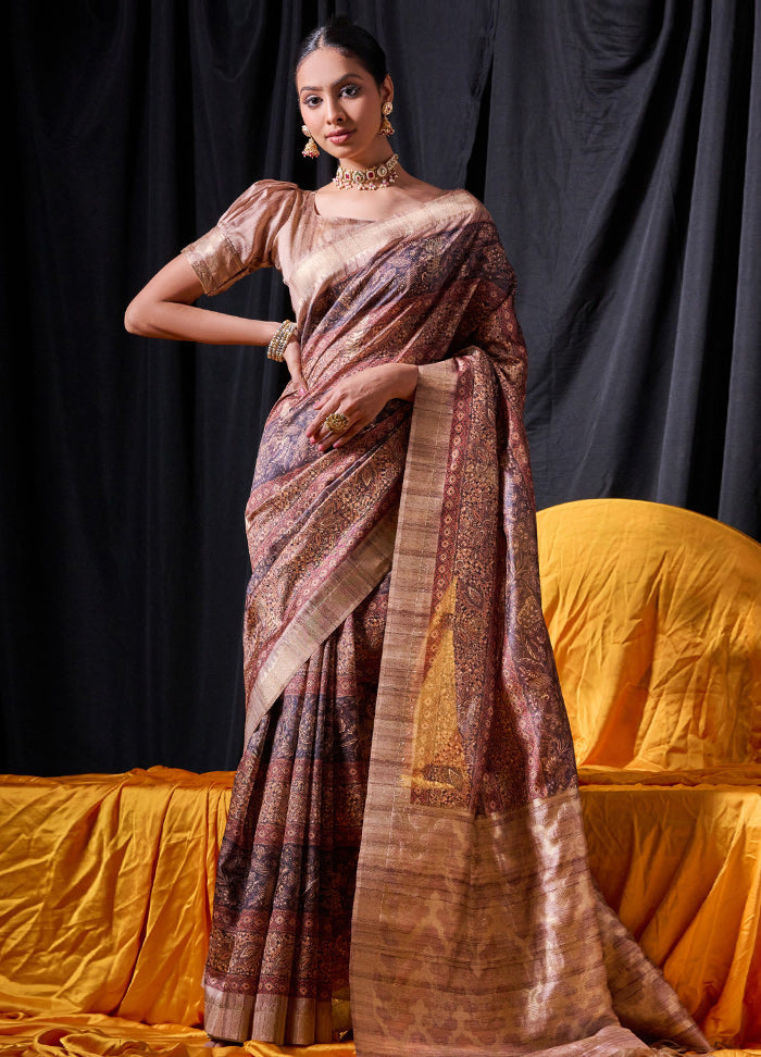 Coffee Dupion Silk Saree With Blouse Piece