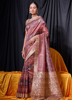 Maroon Dupion Silk Saree With Blouse Piece