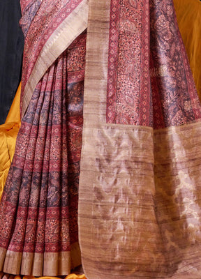 Maroon Dupion Silk Saree With Blouse Piece