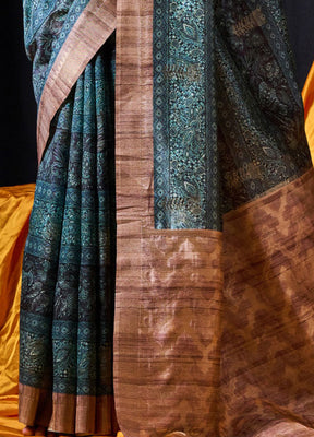 Teal Dupion Silk Saree With Blouse Piece