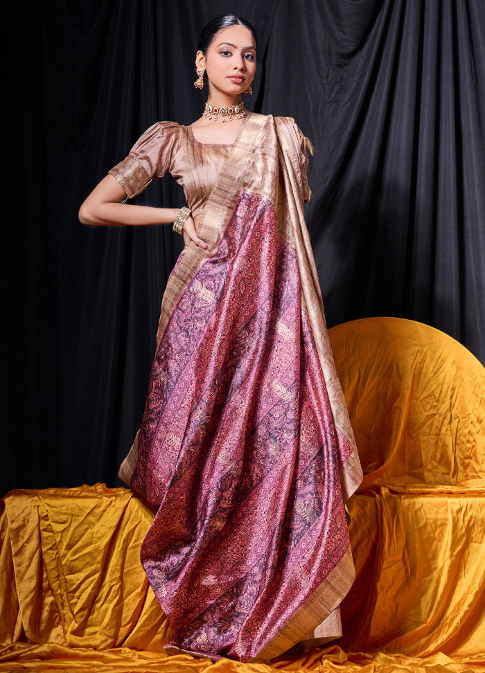 Wine Dupion Silk Saree With Blouse Piece