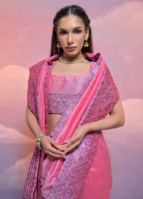 Baby Pink Dupion Silk Saree With Blouse Piece