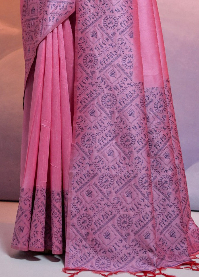 Baby Pink Dupion Silk Saree With Blouse Piece