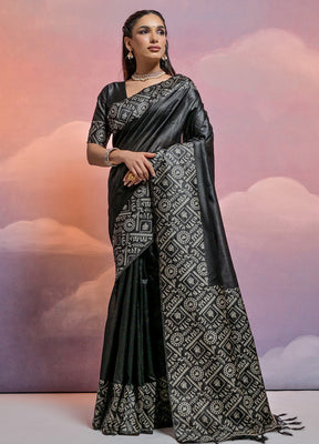 Black Dupion Silk Saree With Blouse Piece