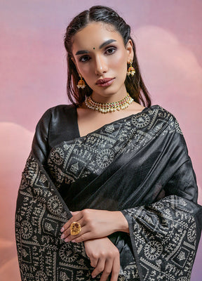 Black Dupion Silk Saree With Blouse Piece