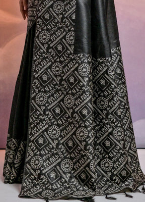 Black Dupion Silk Saree With Blouse Piece