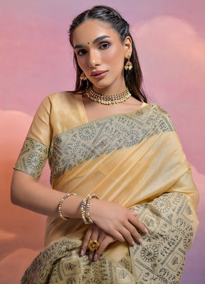 Cream Dupion Silk Saree With Blouse Piece